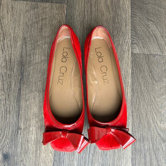 Lola Cruz Red Square Toe Bow Ballet Flats EU Size 39 US Size 8.5 - Picture 2 of 11